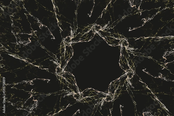 Fototapeta Gray pattern of crooked waves with a hole on a black background. Abstract fractal 3D rendering