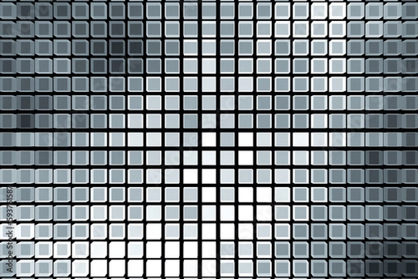 Fototapeta Gray mosaic pattern of small squares on a black background. Abstract fractal 3D rendering