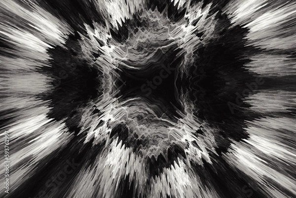 Fototapeta White pattern of crooked waves on a black background. Abstract fractal 3D rendering