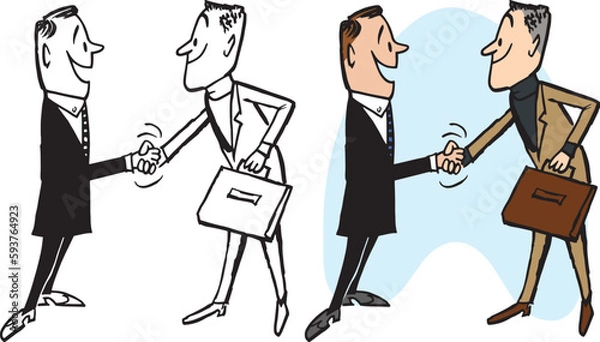 Obraz A vintage retro cartoon of two businessmen shaking hands over an agreement. 