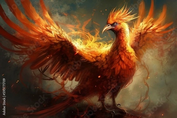 Fototapeta art illustration of rebirth of phoenix firebird. AI generative