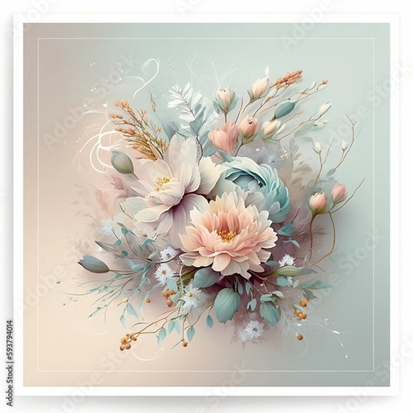 Fototapeta A floral design with soft, pastel-colored flowers, which creates a romantic and delicate look.