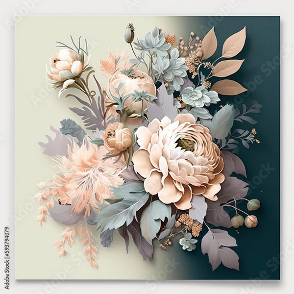 Fototapeta A floral design with soft, pastel-colored flowers, which creates a romantic and delicate look.