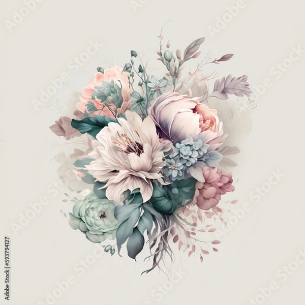Fototapeta A floral design with soft, pastel-colored flowers, which creates a romantic and delicate look.