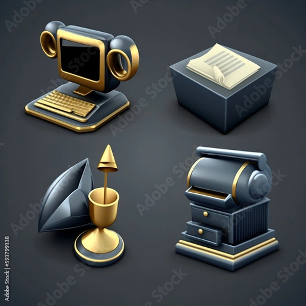 Fototapeta Set of 3d office icon