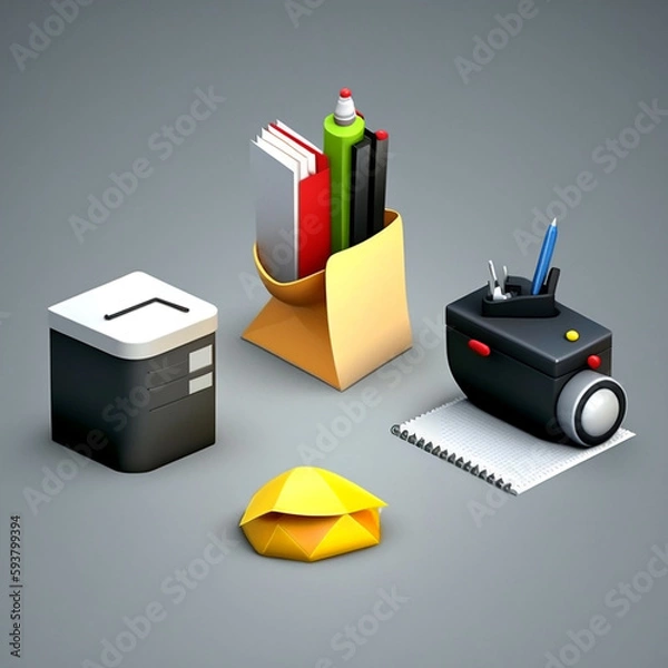 Fototapeta Set of 3d office icon