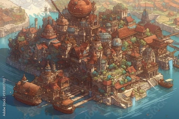 Fototapeta Fantasy town (ai generated)