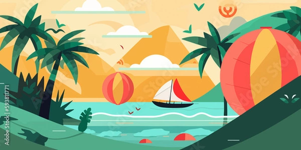 Fototapeta Vibrant flat design celebrating summer background