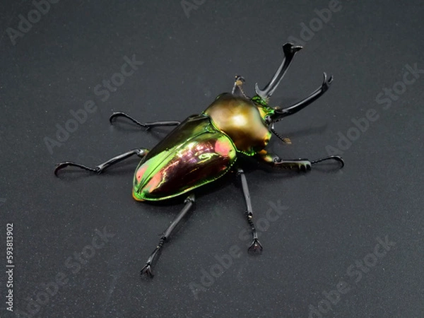 Obraz 黒背景のニジイロクワガタ