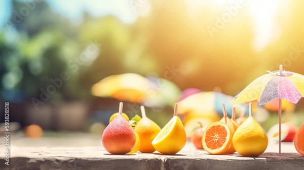 Fototapeta Fruit wallpaper for summer with blur background. Blurred Summer Background Free Space 