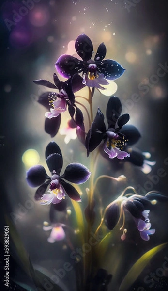 Fototapeta Beautiful black orchid flower with bokeh background.	