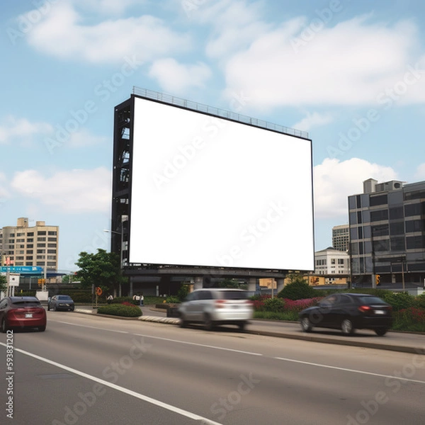 Fototapeta Blank lightbox advertisements and blurry urban street views..