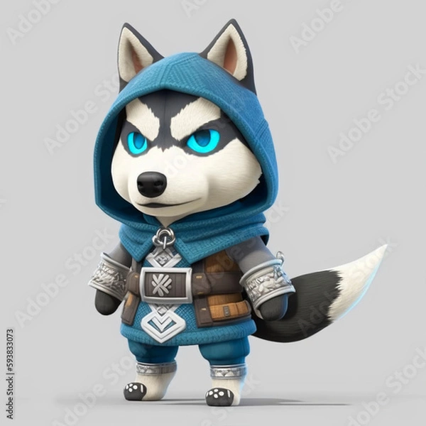 Fototapeta Anthropomorphic Siberian Husky as Ninja Assasin Generative AI illustration