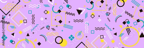 Fototapeta Geometric shapes. Memphis design, retro elements for web, vintage, advertisement, commercial banner, poster, leaflet, billboard, sale. Collection trendy halftone vector geometric shapes.