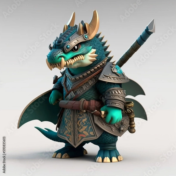 Fototapeta Anthropomorphic Dragon as Samurai Warrior Generative AI illustration