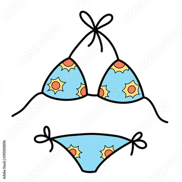 Fototapeta bikini beach ,summer icon , doodle illustration