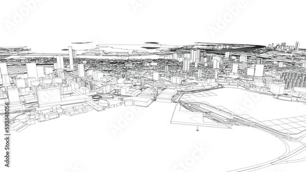 Fototapeta Outline city concept vector. Wire-frame style