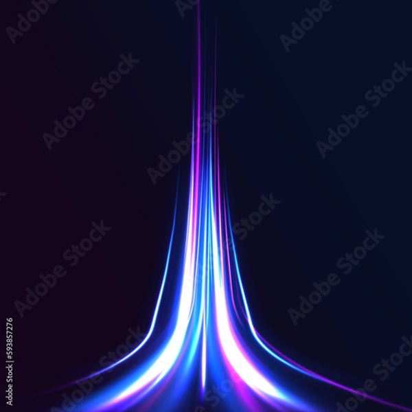 Fototapeta  Dynamic cover or colourful layout for sport event. Beautiful glow light flare and spark. Red blue special effect, speed police line. 