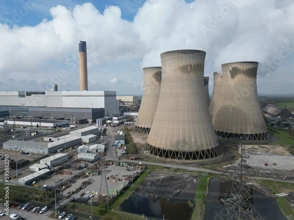 Obraz Aerial view of  a Combined Cycle wood pellet Biomass Turbine power station green energy system