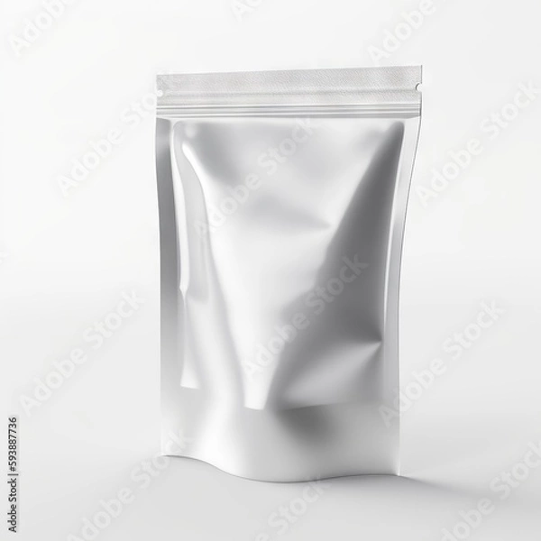 Fototapeta Empty metalic pouch mockup, packet, white background " ai generated "