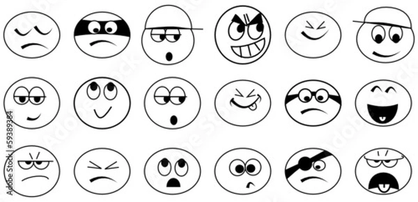 Obraz Various simple black and white emoticons - illustrations