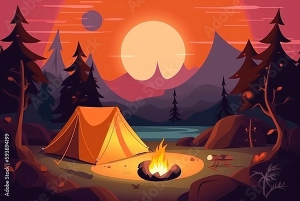 Fototapeta Summer vacation camping. Generate Ai