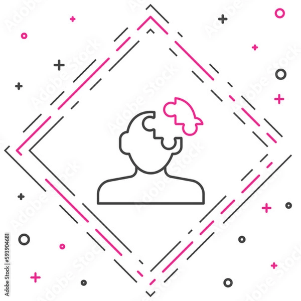 Fototapeta Line Solution to the problem in psychology icon isolated on white background. Puzzle. Therapy for mental health. Colorful outline concept. Vector