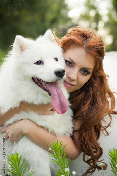 Obraz bride with a Samoyed
