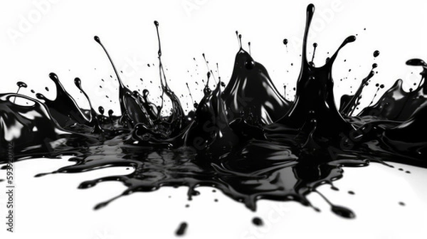 Fototapeta oil splashes isolated on white background, black water. Generative AI Art Illustration