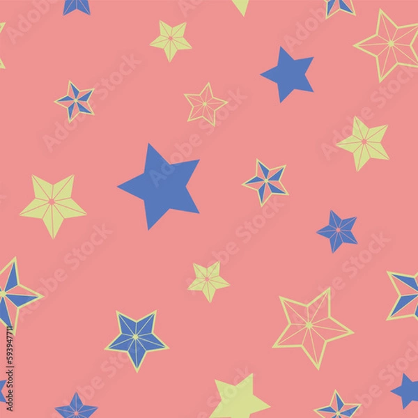 Fototapeta Vector abstract blue and yellow stars repeating pattern background.