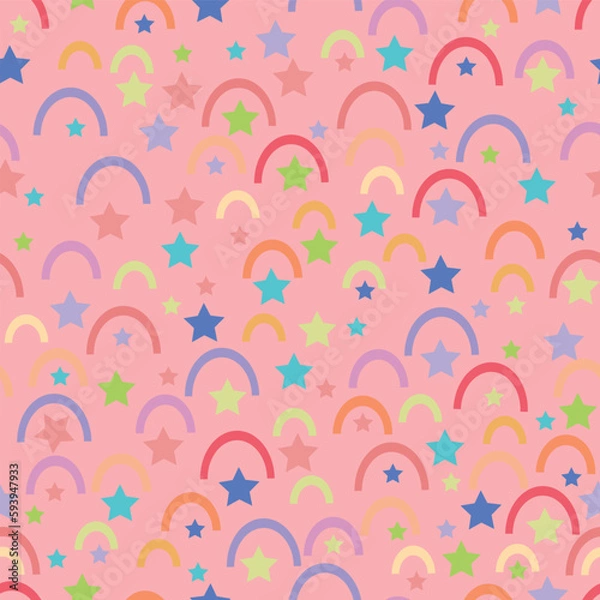 Fototapeta Vector abstract parts of rainbows and stars repeating pattern background.