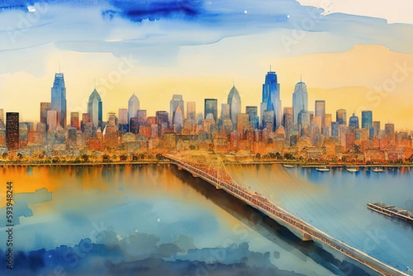Obraz Panorama of Philadelphia skyline,  Bridge, Generative AI.