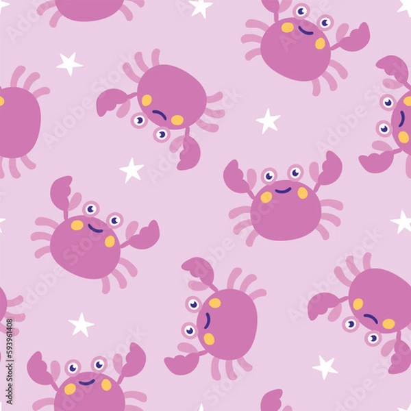 Fototapeta Summer seamless pattern Crab seamless pattern Summer background