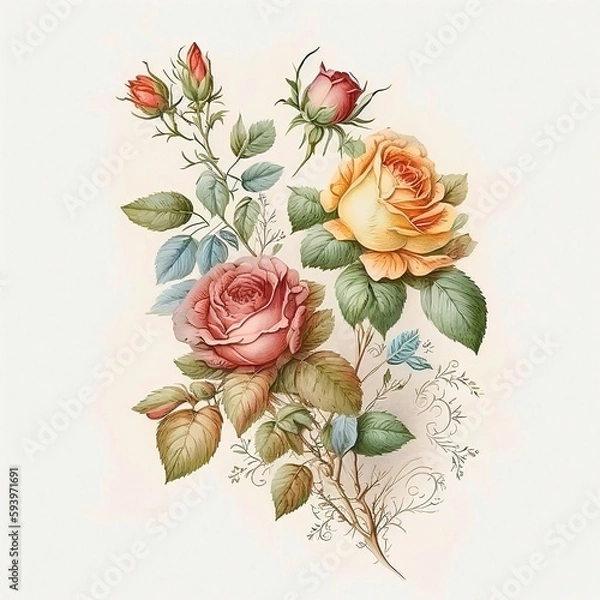 Obraz Rose Illustration with Supplementary Colors (ai generated)