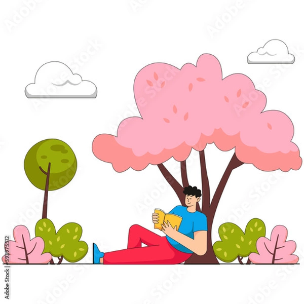 Fototapeta Reading Books In The Park Illustration