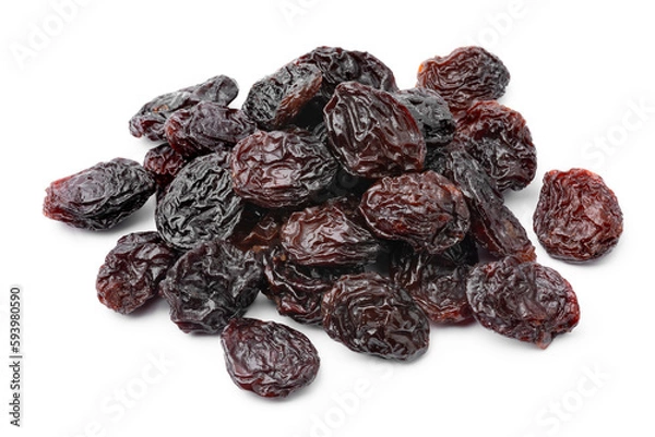 Fototapeta Heap of black flame raisins from Chili close up isolated on white background