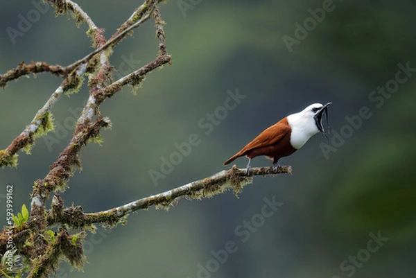 Obraz Three-wattled Bellbird doing mating display