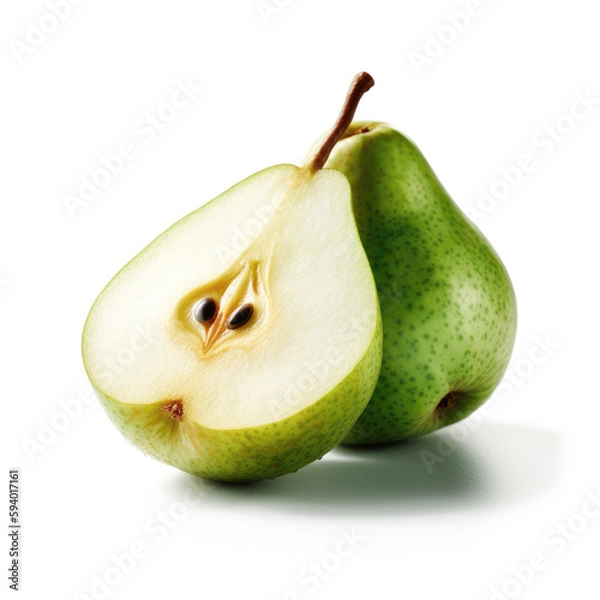 Fototapeta A stunningly cinematic shot of a  Pear . The  Pear look juicy and delectable, perfectly illuminated by accent lighting against a pure white background. 