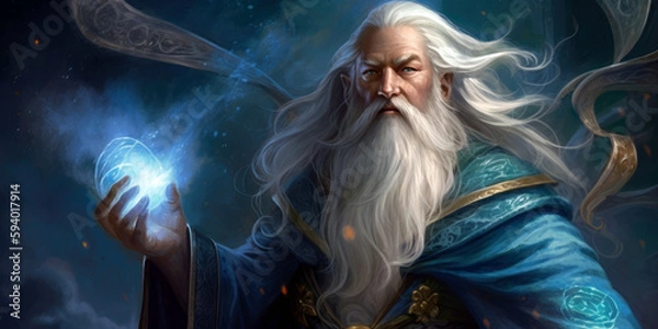 Obraz fantasy regal human wizard, dnd character concept, generative ai