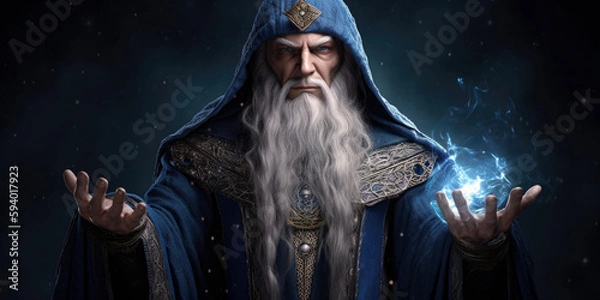 Obraz fantasy regal human wizard, dnd character concept, generative ai