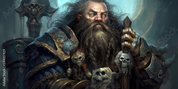Obraz fantasy stoic dwarf cleric, dnd character concept, generative ai