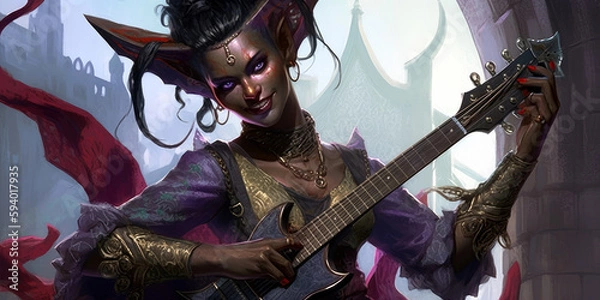 Obraz fantasy tiefling bard, dnd character concept, generative ai