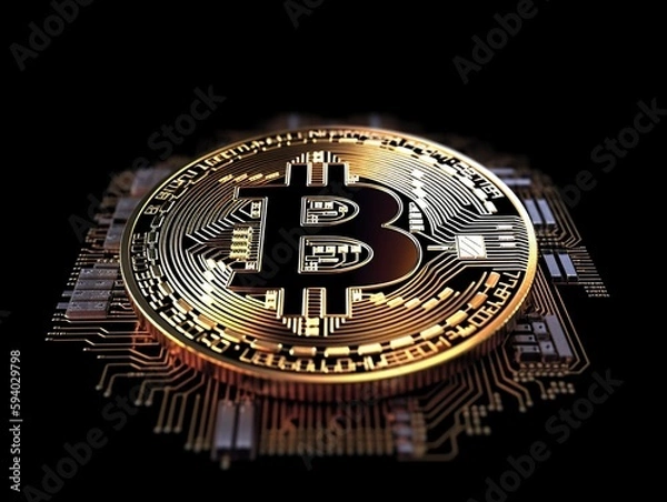 Obraz gold bitcoin on black background