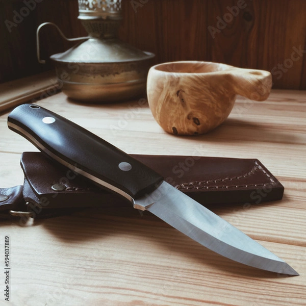 Fototapeta Knife with leather sheath