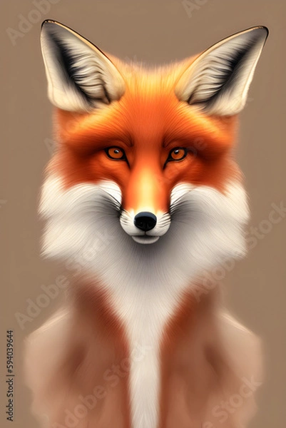 Fototapeta Portrait of a red fox on a light background. The head of a beautiful forest animal. Smart look of a dodgy fox, a skillful predator and an elegant animal, generative AI