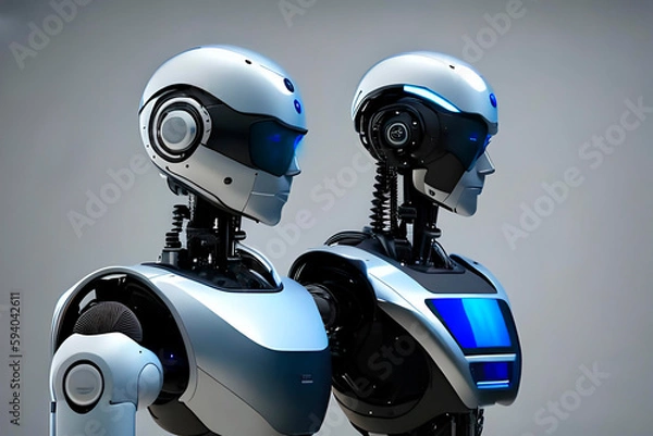 Fototapeta Two humanoid robots made with Generative AI