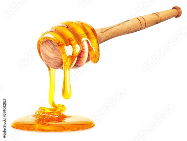 Fototapeta honey dripping with dipper isolated on white