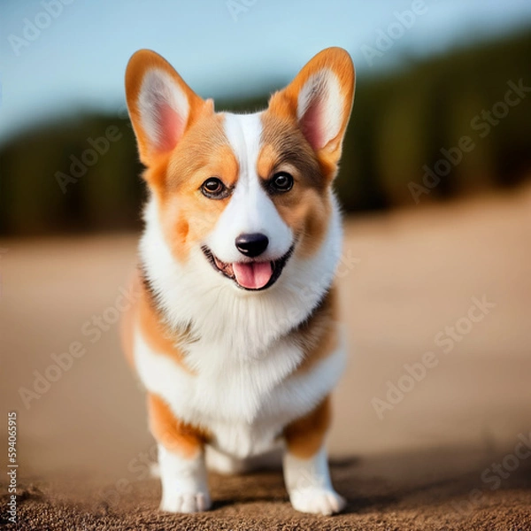 Fototapeta portrait of a Corgi Dog on the beach