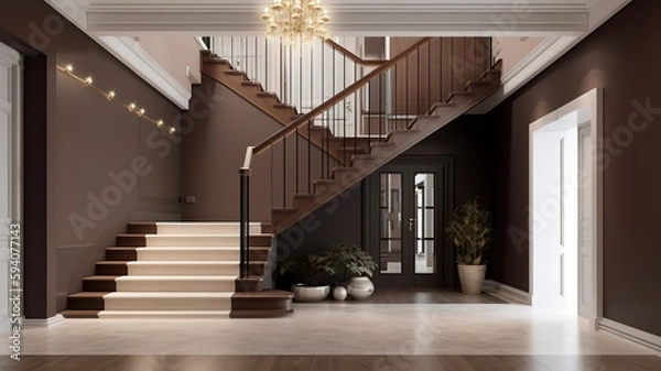 Obraz a beautiful staircase in the hall, brown design