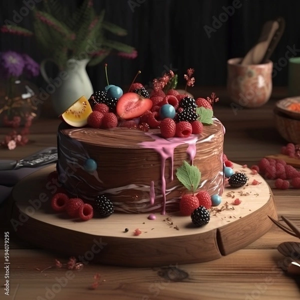 Obraz Delicious fruit cake, Generative AI